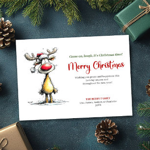 Moderne lustige Rentier-Weihnachtsgrußkarte Feiertagskarte