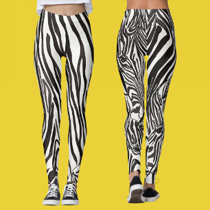 Moderne lustige Schwarz-Weiß-Gestreifte Safari-Zeb Leggings