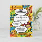 Moderne lustige typografische Comic-Hochzeit Einladung (Stehend Vorderseite)