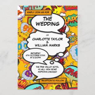 Moderne lustige typografische Comic-Hochzeit Einladung