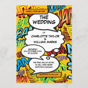 Moderne lustige typografische Designer-Comic-Hochz Einladung