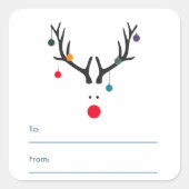 Moderne, lustige Weihnachtsrinder in weißem Rot Quadratischer Aufkleber (Vorderseite)