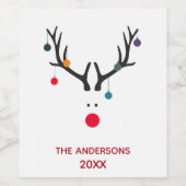 Moderne, lustige Weihnachtsrinder mit weißem Namen Weinetikett (Einzelnes Label)