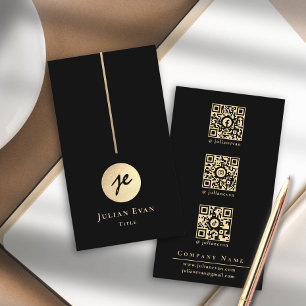 Moderne Luxe Black & Gold Monogram Social Media Visitenkarte