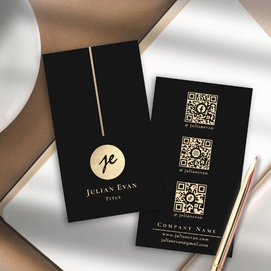 Moderne Luxe Black & Gold Monogram Social Media Visitenkarte