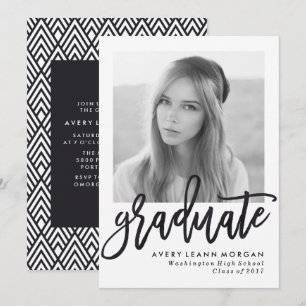 Moderne Luxe Black Script Graduation Party Einladung