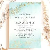 Moderne Luxe Gold Flecks Aquamarine Hochzeit mit W Einladung