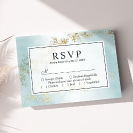 Moderne Luxe Gold Flecks Aquamarine Nebelhochzeit RSVP Karte