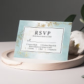 Moderne Luxe Gold Flecks Aquamarine Nebelhochzeit RSVP Karte