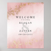 Moderne Luxe Gold Flecks Blush Pink Hochzeit Willk Poster (Vorne)