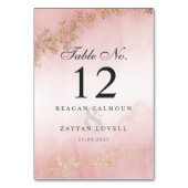 Moderne Luxe Gold Flecks Blush Pink Mist Hochzeit Tischnummer (Vorderseite)