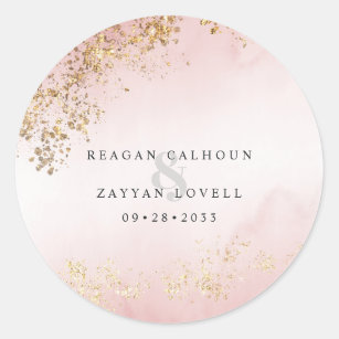 Moderne Luxe Gold Flecks Blush Pink Wedding Runder Aufkleber