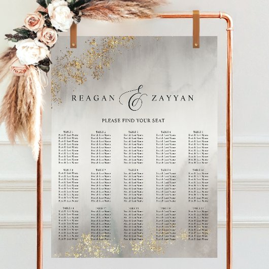 Moderne Luxe Gold Flecks Grau Wedding Seating Char Poster