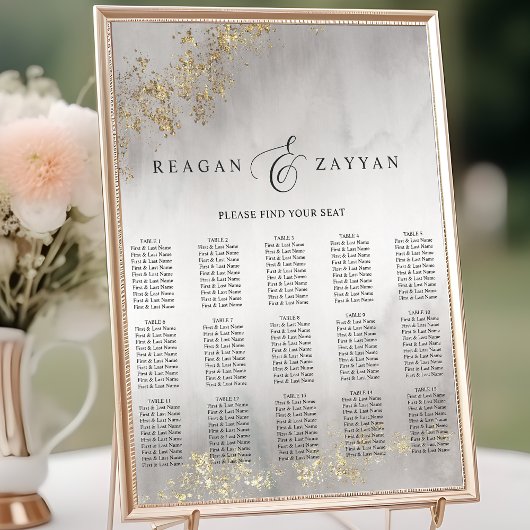 Moderne Luxe Gold Flecks Grau Wedding Seating Char Poster