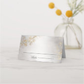 Moderne Luxe Gold Flecks Gray Mist Wedding Platzkarte (Rückseite)