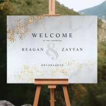 Moderne Luxe Gold Flecks Gray Mist Wedding Willkom