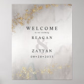 Moderne Luxe Gold Flecks Gray Mist Wedding Willkom Poster (Vorne)