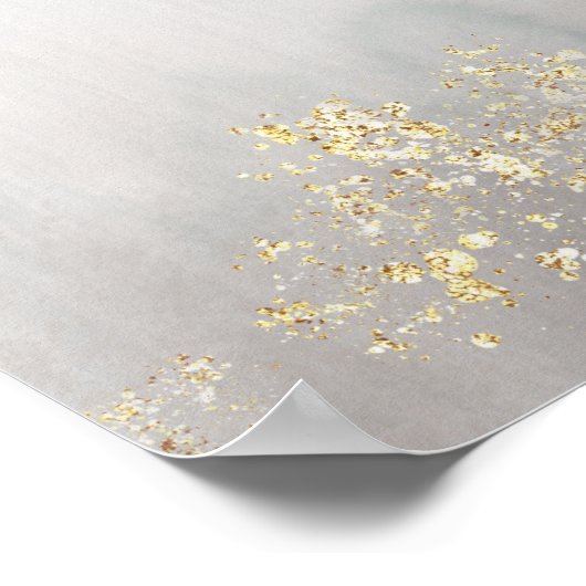 Moderne Luxe Gold Flecks Gray Mist Wedding Willkom Poster (Ecke)