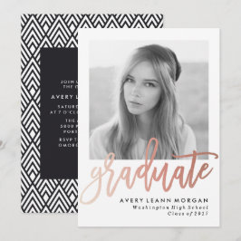 Moderne Luxe Rose Gold Lettering Graduation Party Einladung
