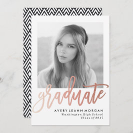 Moderne Luxe Rose Gold Lettering Graduation Party Einladung