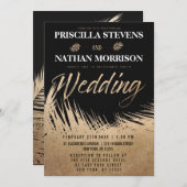 Moderne luxuriöse Gold Palm Blätter Chic Wedding Einladung (Vorne/Hinten)