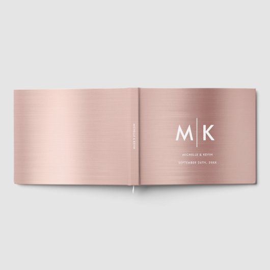 Moderne, luxuriöse Monogram Rose Gold Gästebuch (Voll)