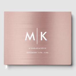 Moderne, luxuriöse Monogram Rose Gold Gästebuch