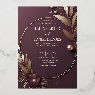 Moderne Luxus 3D Rosen-Goldene Blumige Pflaumen-Ho Folieneinladung