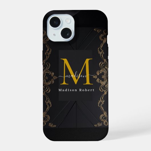 Moderne Luxus-Braun-Monogramm-Initial-Skript lusti iPhone 15 Hülle (Rückseite)