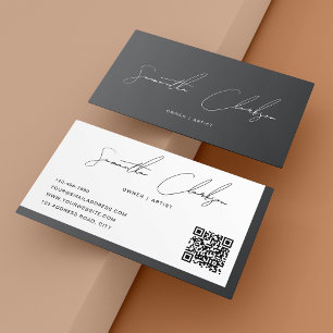 Moderne Luxus Dunkelgraue Handschrift-QR-Code Visitenkarte