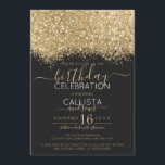 Moderne Luxus Gold Black Glitzer Confetti Geburtst Einladung<br><div class="desc">Die elegante, glamouröse und moderne Geburtstagsfeier lädt zur zeitgenössischen und stilvollen Frau ein. Es verfügt über ein Imitat gedruckt Gold funkelnd Glitzer Konfetti gesprenkelt Farbe Block auf einem einfachen schwarzen Hintergrund. Die Rückseite zeigt den gleichen Glitzer, aber eine dickere Leiste. Dieses schicke, luxuriöse und einzigartige Design wird ein Hit für...</div>