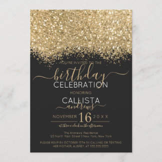 Moderne Luxus Gold Black Glitzer Confetti Geburtst Einladung
