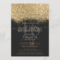 Moderne Luxus Gold Black Glitzer Confetti Sweet 16