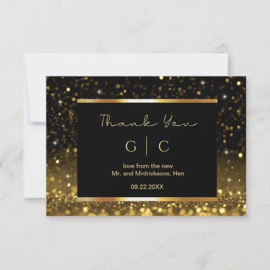 Moderne Luxus Gold Black Glitzern Dankeskarte (Vorderseite)