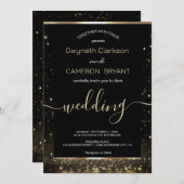 Moderne Luxus Gold Black Glitzern Einladung (Vorne/Hinten)