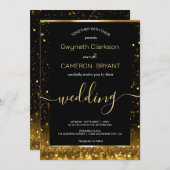 Moderne Luxus Gold Black Glitzern Einladung (Vorne/Hinten)