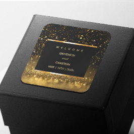 Moderne Luxus Gold Black Glitzern Quadratischer Aufkleber