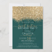 Moderne Luxus Gold Green Glitzer Confetti Sweet 16 Einladung (Vorderseite)