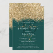Moderne Luxus Gold Green Glitzer Confetti Sweet 16 Einladung (Vorne/Hinten)