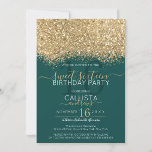 Moderne Luxus Gold Green Glitzer Confetti Sweet 16 Einladung