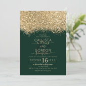 Moderne Luxus Gold Green Glitzer Confetti Wedding Einladung (Stehend Vorderseite)