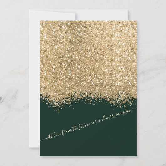 Moderne Luxus Gold Green Glitzer Confetti Wedding Einladung (Rückseite)