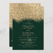 Moderne Luxus Gold Green Glitzer Confetti Wedding Einladung (Vorne/Hinten)