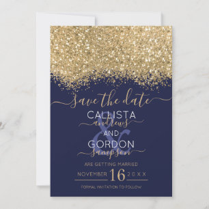 Moderne Luxus Gold Navy Glitter Konfetti Hochzeit Save The Date