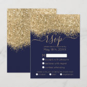 Moderne Luxus Gold Navy Glitzer Confetti Wedding RSVP Karte (Vorne/Hinten)
