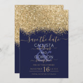 Moderne Luxus Gold Navy Glitzer Confetti Wedding Save The Date (Vorne/Hinten)