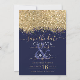Moderne Luxus Gold Navy Glitzer Confetti Wedding Save The Date