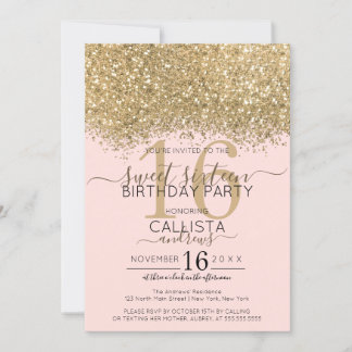 Moderne Luxus Gold Pink Glitzer Confetti Sweet 16 Einladung