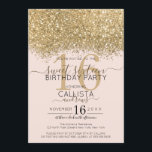 Moderne Luxus Gold Pink Glitzer Confetti Sweet 16 Einladung<br><div class="desc">Das elegante, glamouröse und moderne 16 . Geburtstag Geburtstagsfest lädt zum zeitgenössischen und stilvollen Teenager ein. Es verfügt über ein Imitat gedruckt Gold funkelnd Glitzer Konfetti gesprenkelt Farbblock auf einem einfachen rot rosa Hintergrund mit einer großen Zahl "16" in einem passenden goldenen Ton. Die Rückseite zeigt den gleichen Glitzer, aber...</div>