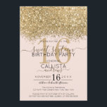 Moderne Luxus Gold Pink Glitzer Confetti Sweet 16 Einladung<br><div class="desc">Das elegante, glamouröse und moderne 16 . Geburtstag Geburtstagsfest lädt zum zeitgenössischen und stilvollen Teenager ein. Es verfügt über ein Imitat gedruckt Gold funkelnd Glitzer Konfetti gesprenkelt Farbblock auf einem einfachen rot rosa Hintergrund mit einer großen Zahl "16" in einem passenden goldenen Ton. Die Rückseite zeigt den gleichen Glitzer, aber...</div>